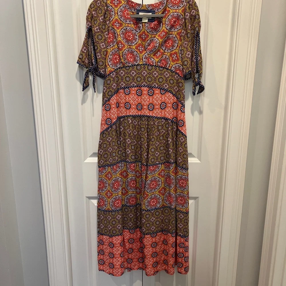 Maeve Anthropologie Pink and Brown Tiered Sundress - Picture 3 of 7